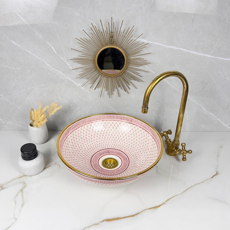 Vasque marocaine en céramique contour en or 14K carates #552