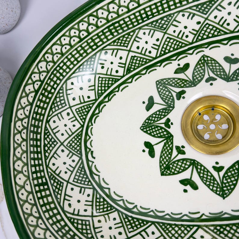 Vasque ovale pour salle de bain | Lavabo en céramique style orientale #515