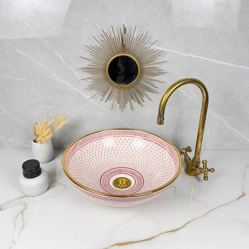 Vasque marocaine en céramique contour en or 14K carates #552