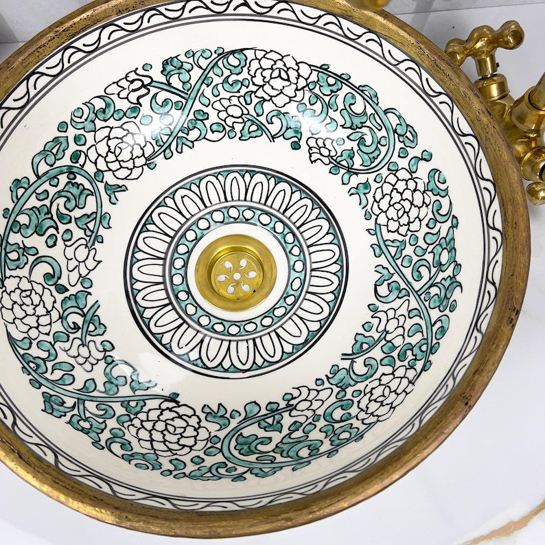 Vasque Marocaine artisanale fabriqué à la main bordure en laiton #527
