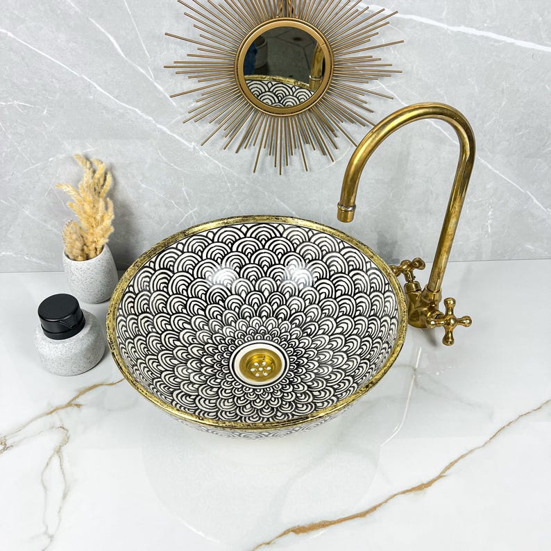 Vasque Marocaine artisanale fabriqué à la main bordure en laiton #531
