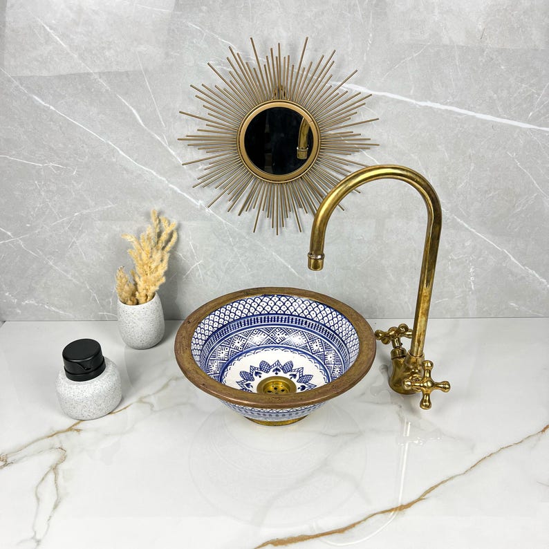 Vasque Marocaine artisanale fabriqué à la main bordure en laiton #532