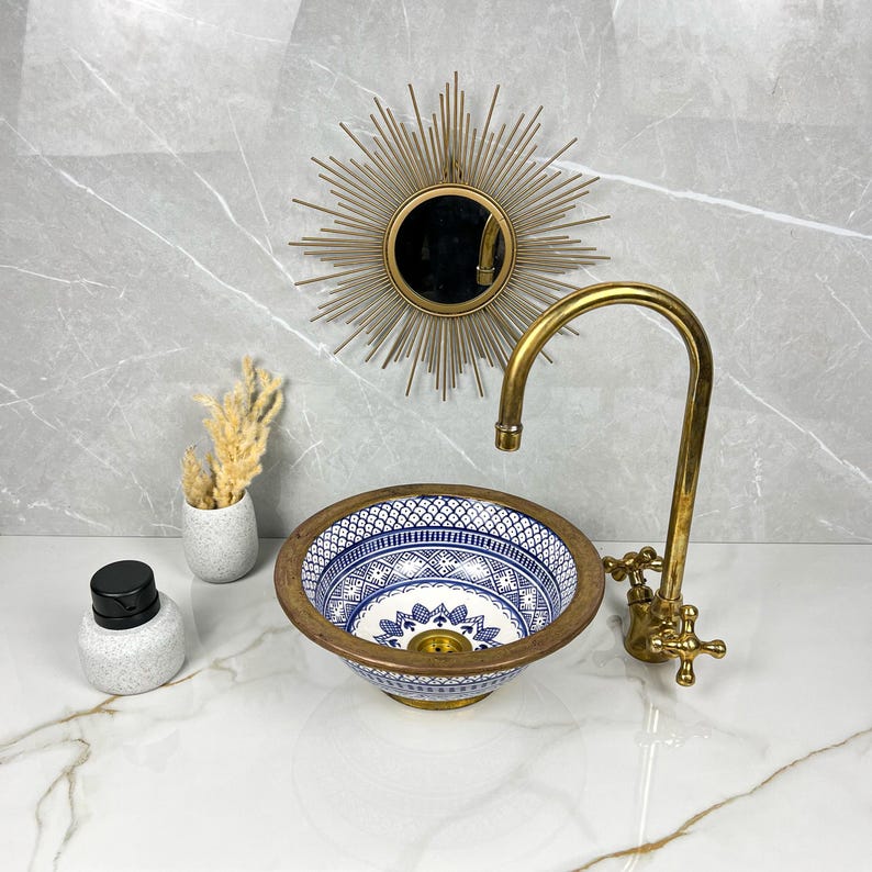 Vasque Marocaine artisanale fabriqué à la main bordure en laiton #532