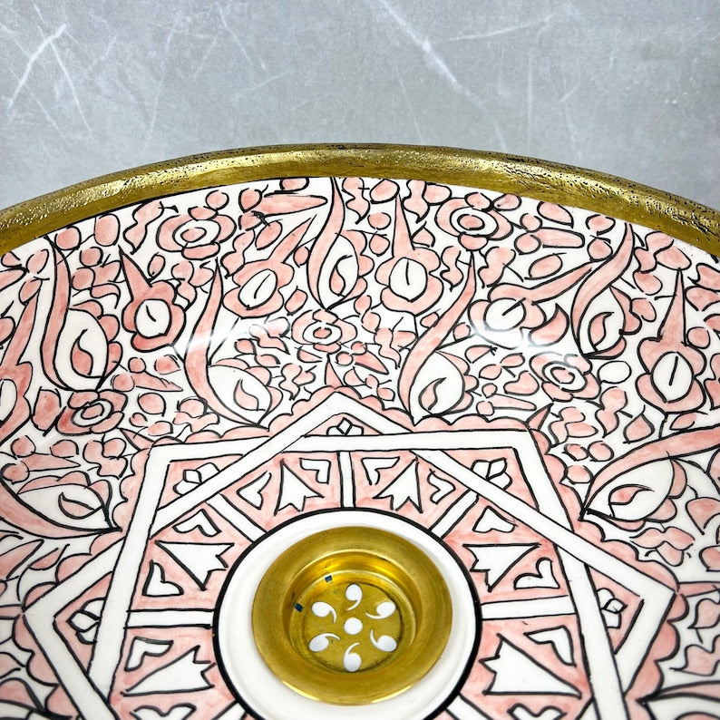 Vasque marocaine peintes à la main en céramique et en laiton massif #543