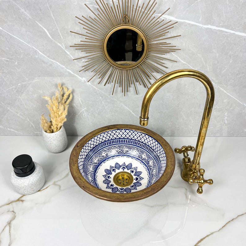 Vasque Marocaine artisanale fabriqué à la main bordure en laiton #541