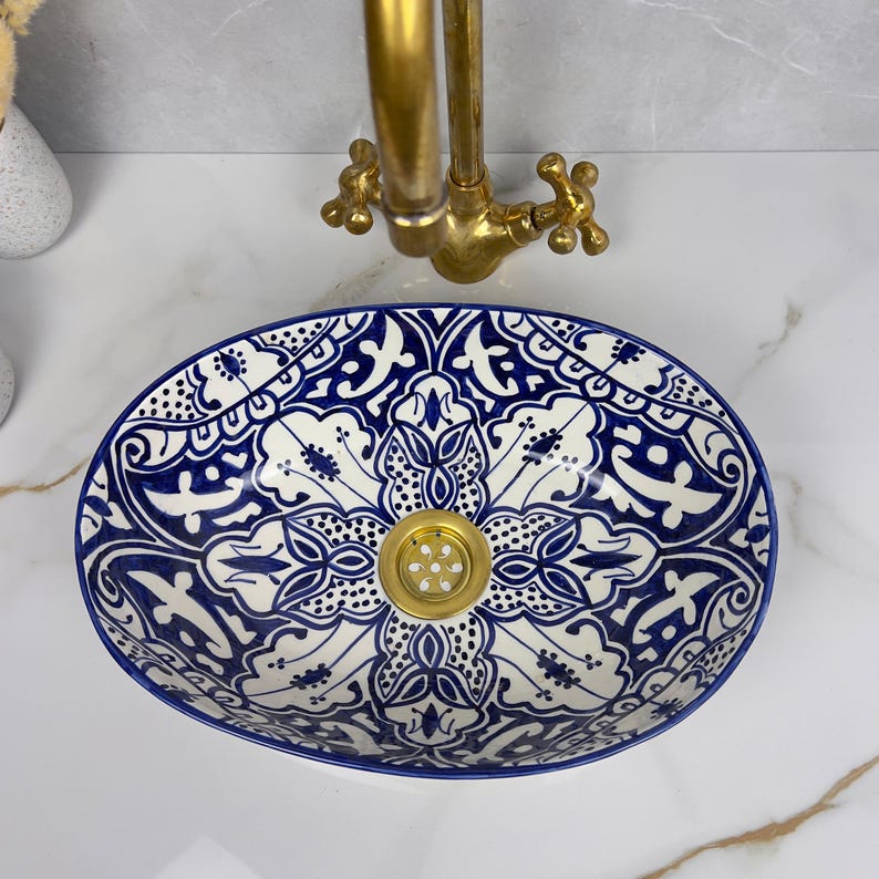 Vasque ovale pour salle de bain | Lavabo en céramique style orientale #521