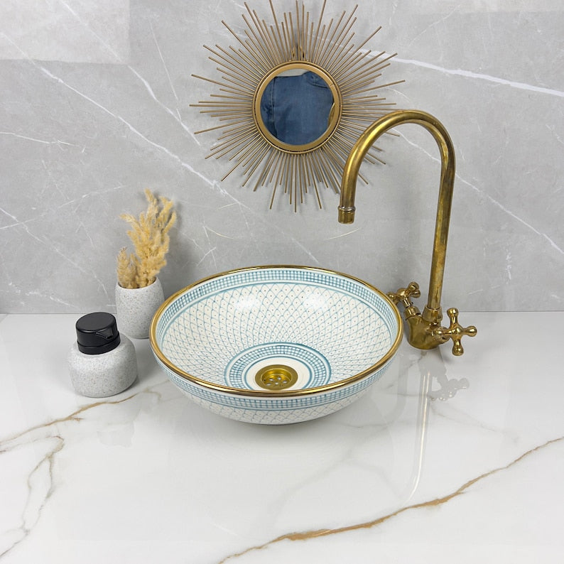 Vasque marocaine en céramique contour en or 14K carates #553
