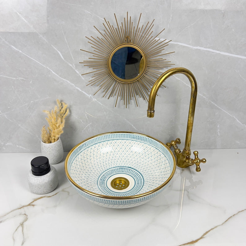 Vasque marocaine en céramique contour en or 14K carates #553