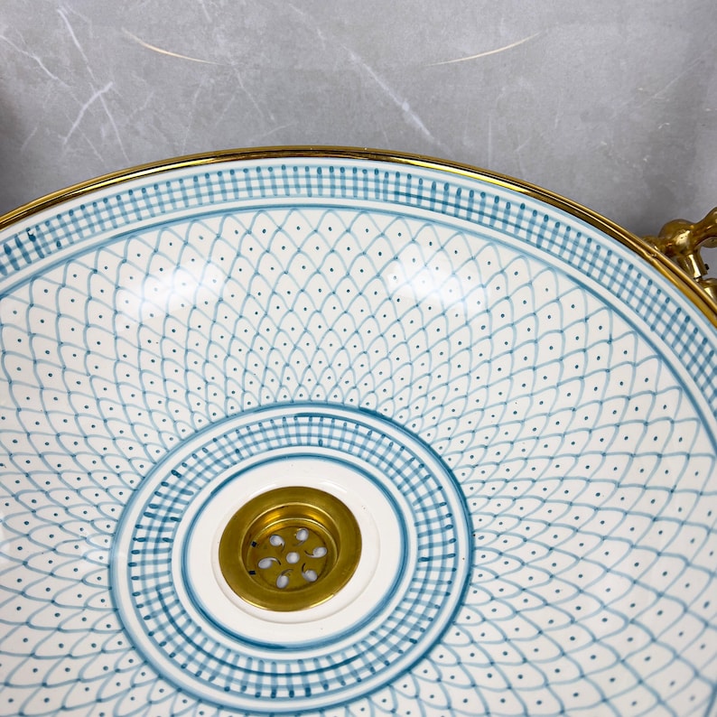 Vasque marocaine en céramique contour en or 14K carates #553