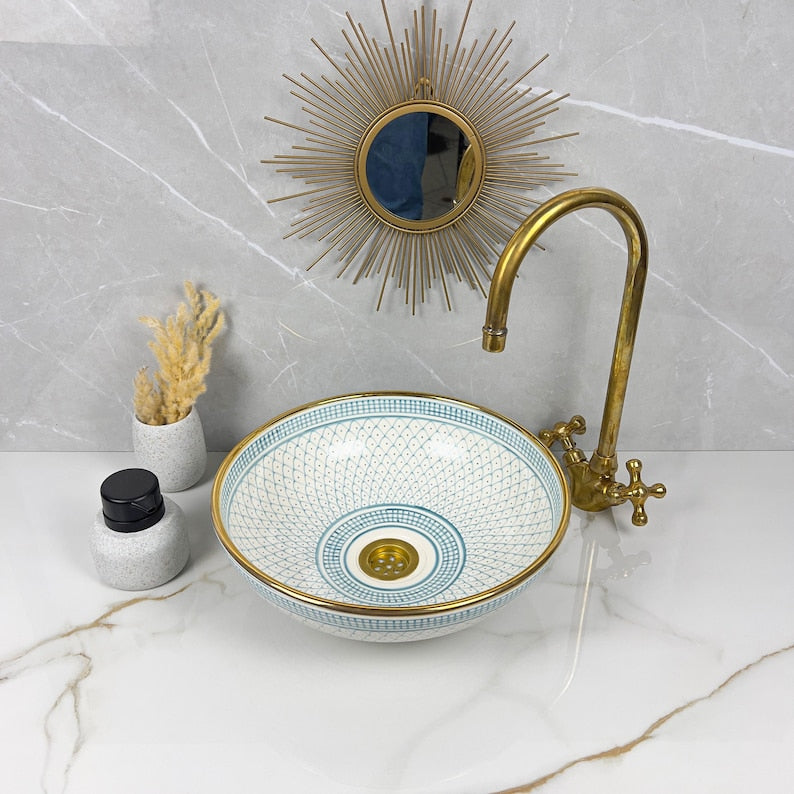 Vasque marocaine en céramique contour en or 14K carates #553