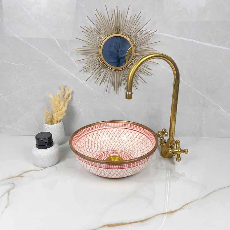 Vasque Marocaine artisanale fabriqué à la main bordure en laiton #529