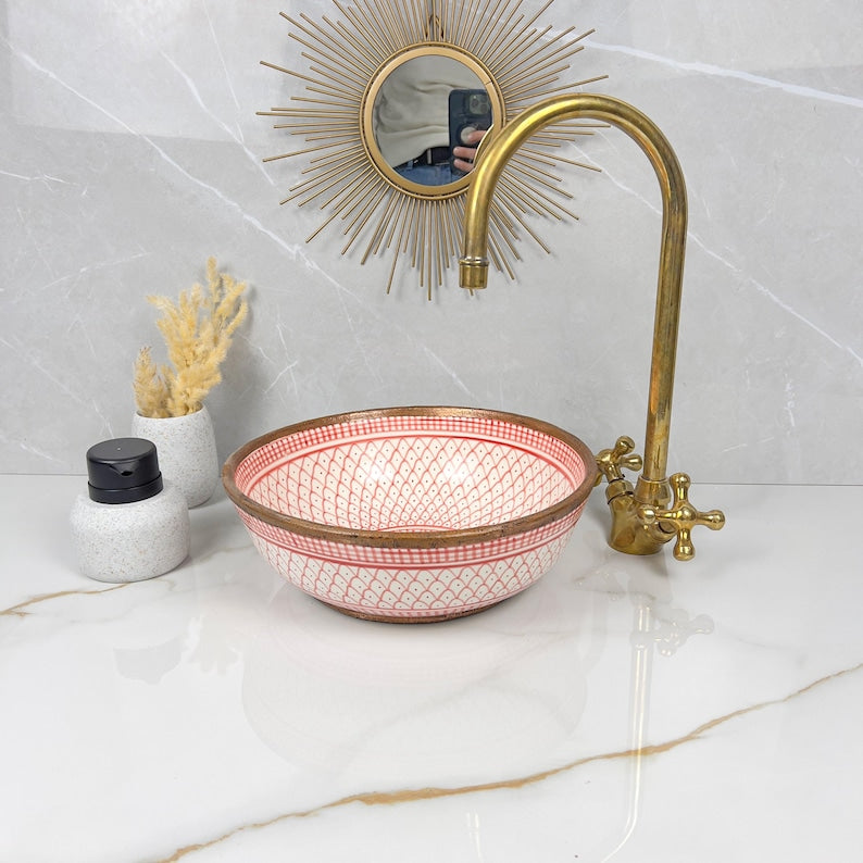 Vasque Marocaine artisanale fabriqué à la main bordure en laiton #529