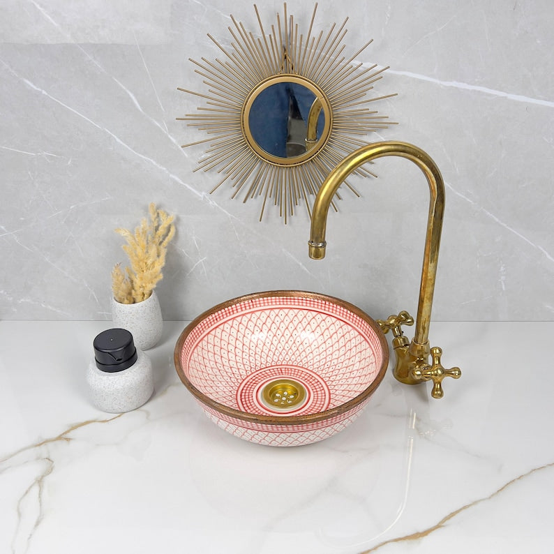Vasque Marocaine artisanale fabriqué à la main bordure en laiton #529