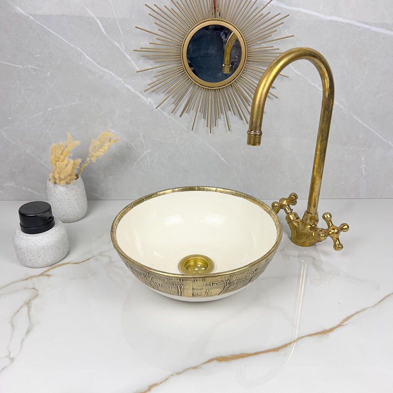 Vasque Marocaine artisanale fabriqué à la main bordure en laiton #530