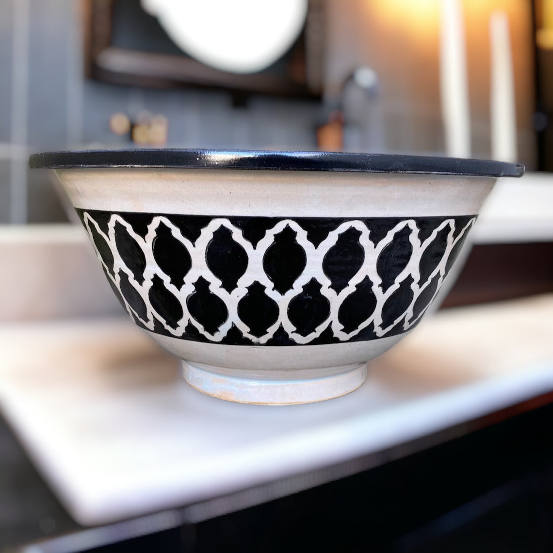 Vasque Marocaine en Céramique pour une Salle de Bain Élégante | Black and white sink #45