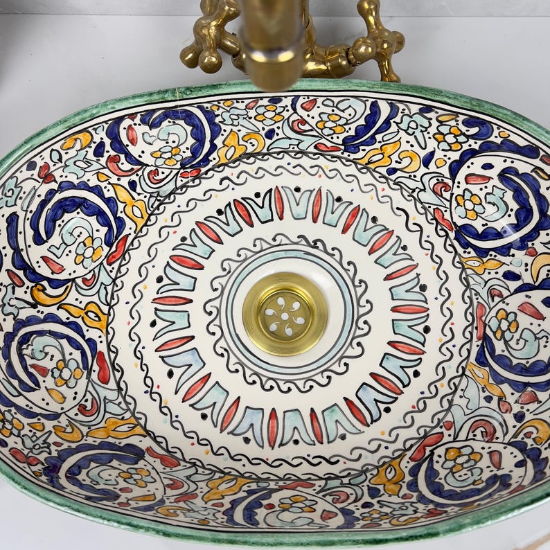 Vasque ovale pour salle de bain | Lavabo en céramique style orientale #520