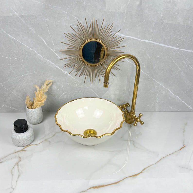 Vasque marocaine en céramique contour en or 14K carates #549