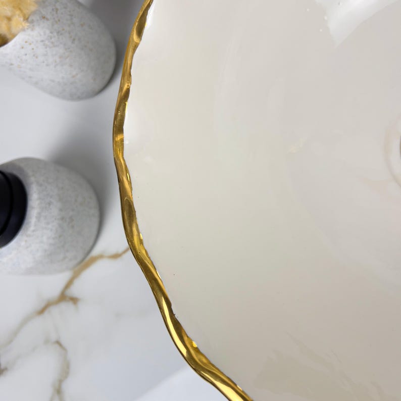 Vasque marocaine en céramique contour en or 14K carates #549