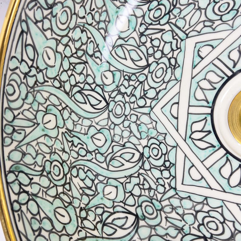 Vasque marocaine en céramique contour en or 14K carates #550