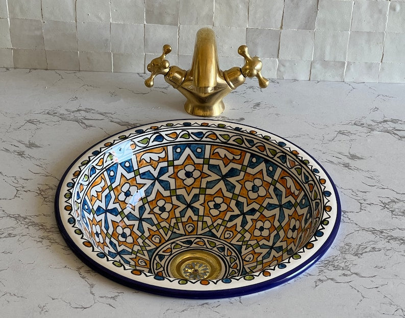 Vasque Marocaine en céramique pour une salle de bain élégante  | colorful sink bowl #49