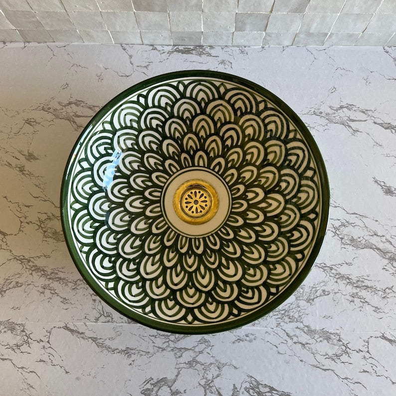 Vasque Marocaine en Céramique pour une Salle de Bain Élégante - Green sink bowl #53