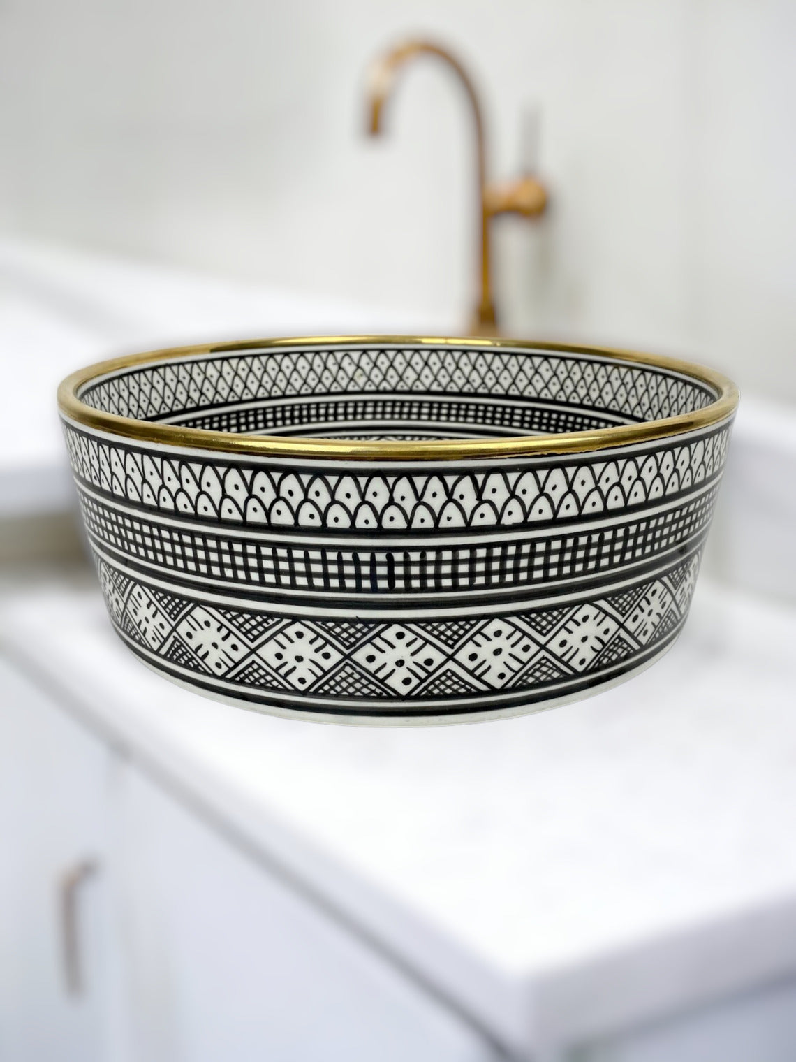Vasque salle de bain contour Or 14K Carats | Lavabo en céramique peinte à la main | Golden sink bowl #67