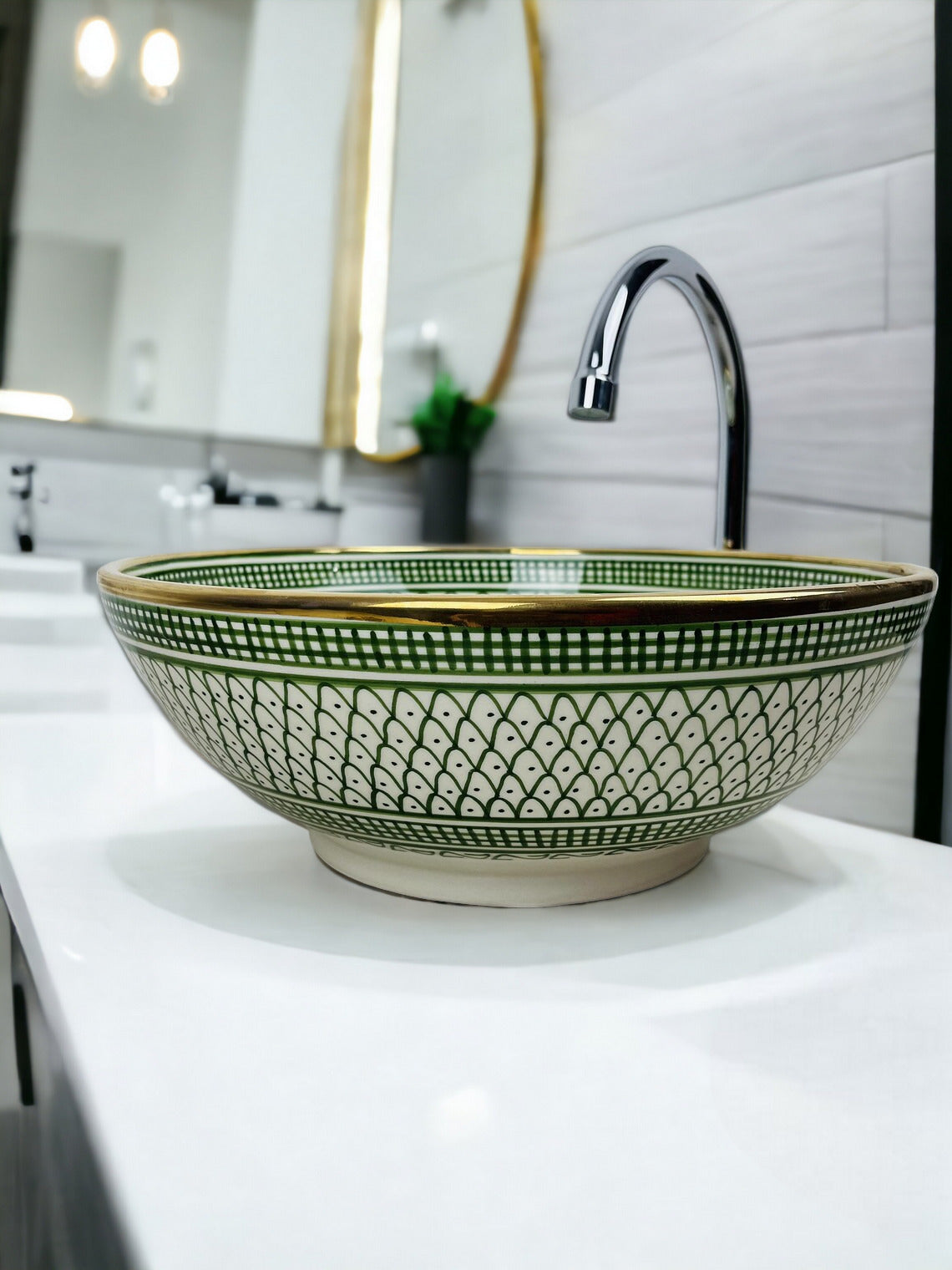 Vasque salle de bain contour Or 14K Carats | Lavabo en céramique peinte à la main | Golden sink bowl #68