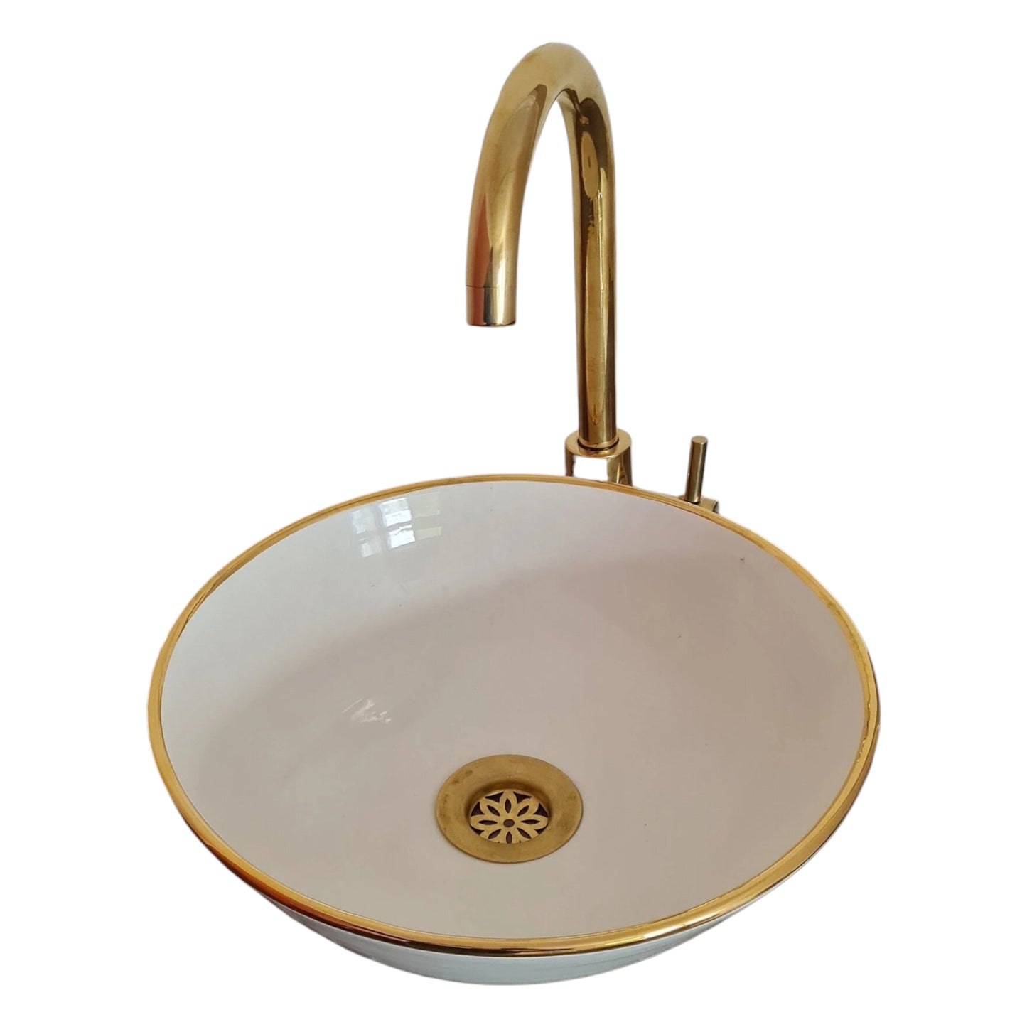 Vasque salle de bain contour Or 14K Carats | Lavabo en céramique peinte à la main | Golden sink bowl #69
