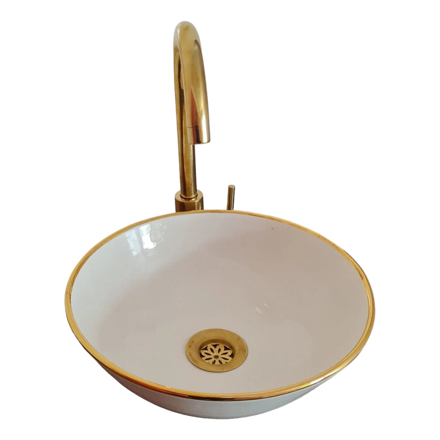 Vasque salle de bain contour Or 14K Carats | Lavabo en céramique peinte à la main | Golden sink bowl #69