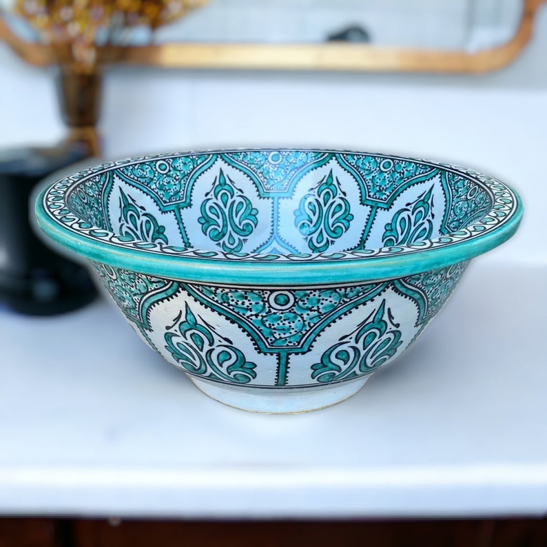 Vasque marocaine en céramique peintes à la main - Vasque vert - vasque à poser - évier - moroccan sink bowl #203