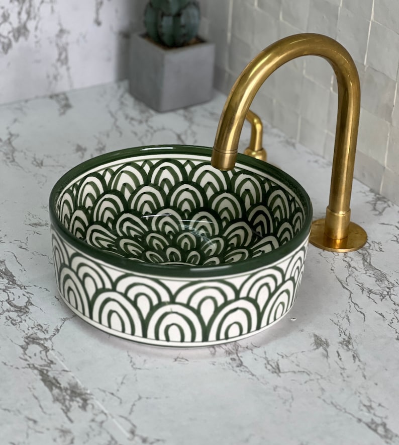 Vasque Marocaine en Céramique pour une Salle de Bain Élégante - Green sink bowl #57B