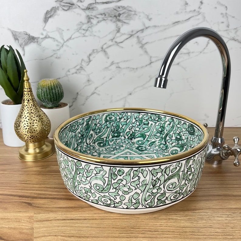 Vasque Marocaine en céramique fait main contour Or 14K Carats #20M