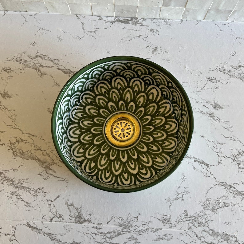 Vasque Marocaine en Céramique pour une Salle de Bain Élégante - Green sink bowl #57B
