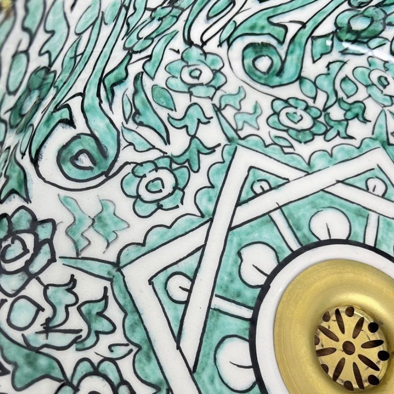 Vasque Marocaine en céramique fait main contour Or 14K Carats #20M