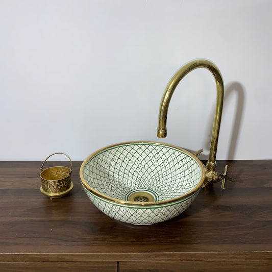 Vasque de salle de bain contour Or 14K Carats | Lavabo en céramique peinte à la main | Bathroom sink #20D