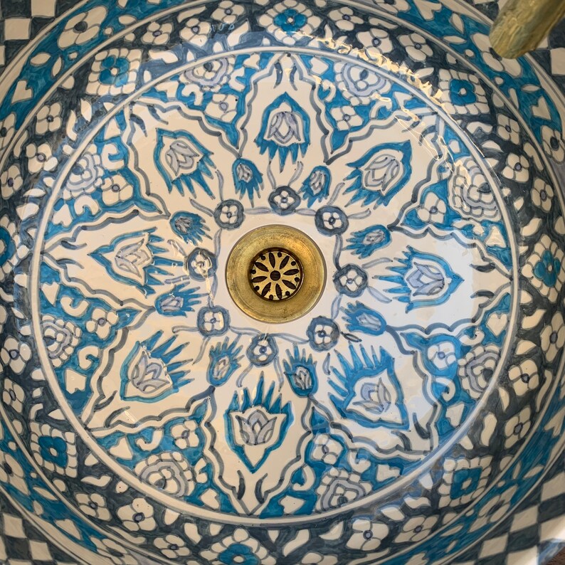 Vasque céramique ronde Marocaine évier lave main lavabo a poser ou
