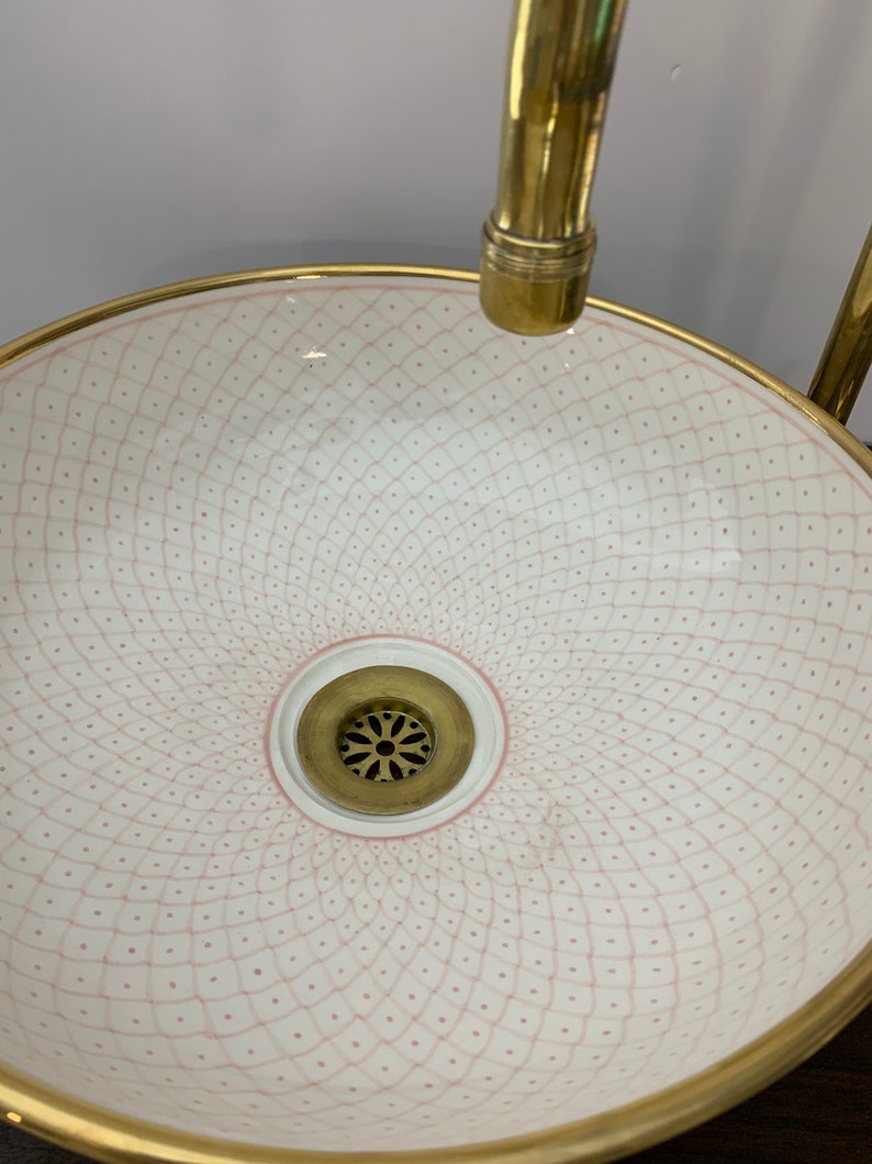 Vasque de salle de bain contour Or 14K Carats | Lavabo en céramique peinte à la main | Bathroom sink #20E