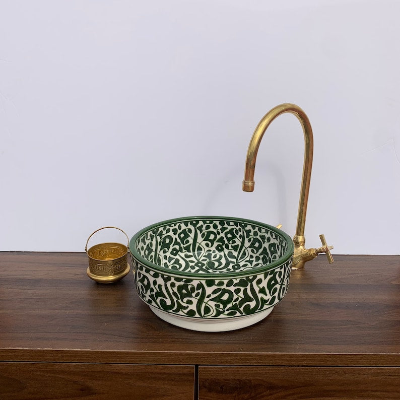 Lavabo Céramique Bleu Marocain – Fait Main – 30x30x14 Cm – Unique Pour Salle De Bain