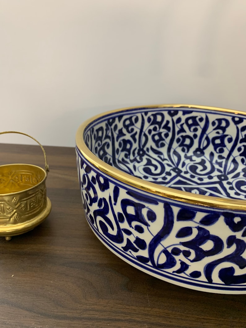 Vasque Marocaine en céramique fait main contour en Or 14K Carats #20J