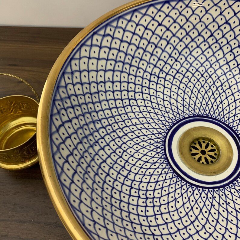 Vasque Marocaine en céramique fait main contour Or 14K #20C