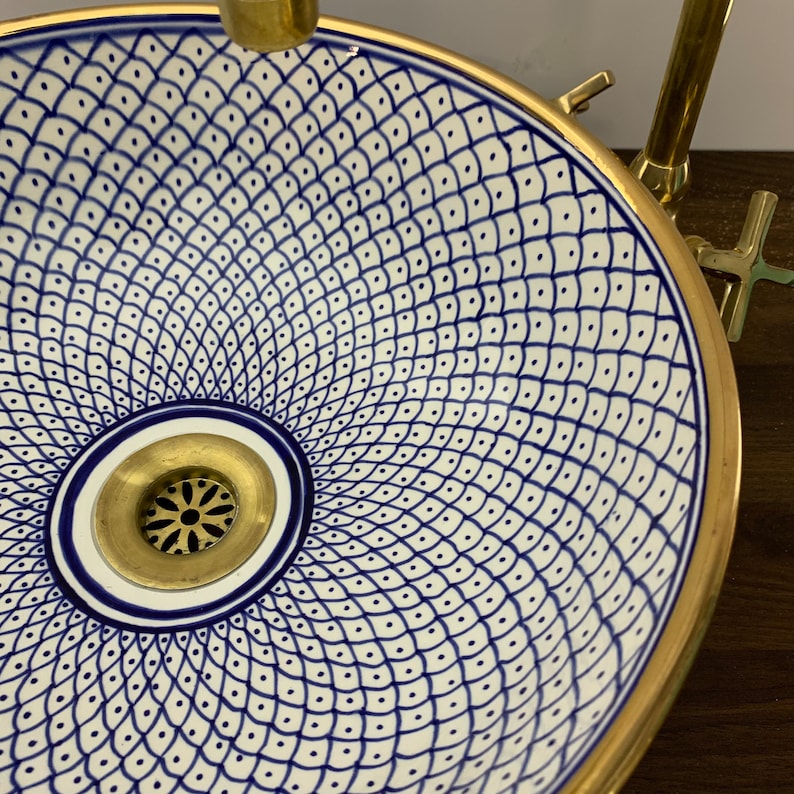 Vasque Marocaine en céramique fait main contour Or 14K #20C