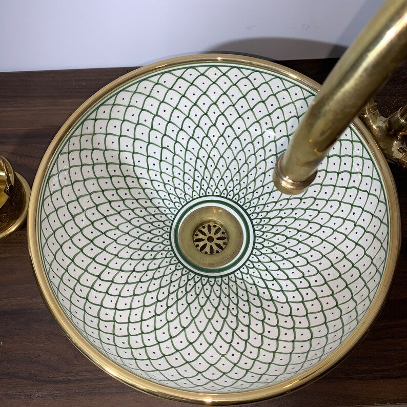 Vasque Marocaine en céramique fait main contour en Or 14K Carats #20D