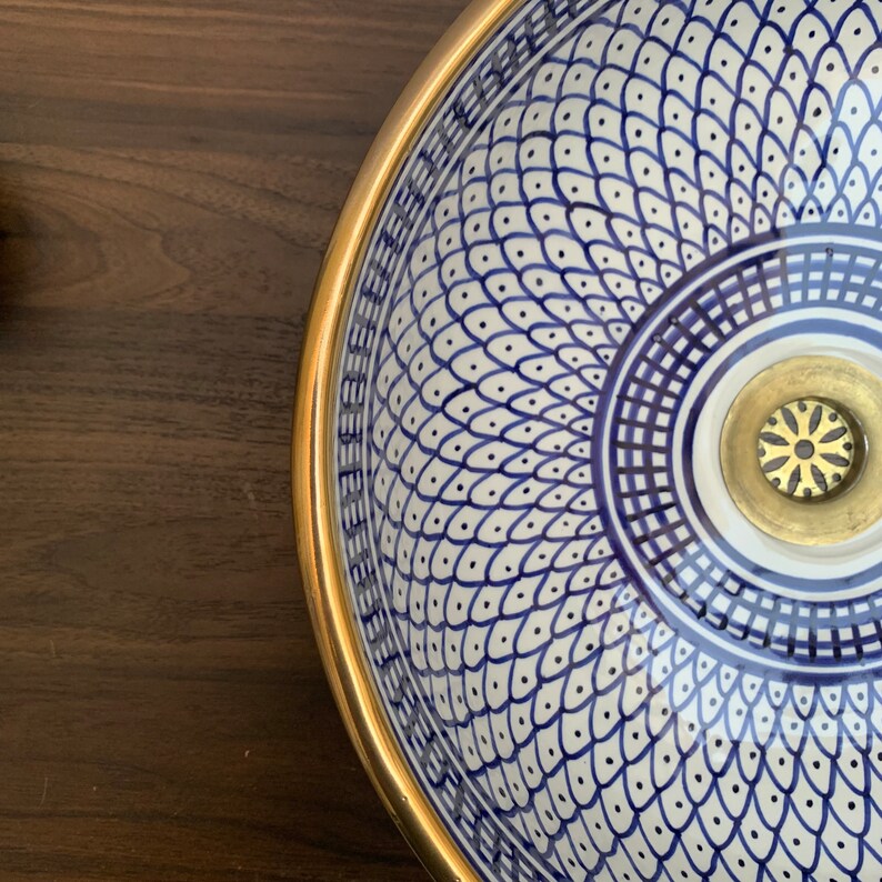 Vasque Marocaine en céramique fait main contour en Or 14K Carats #20A