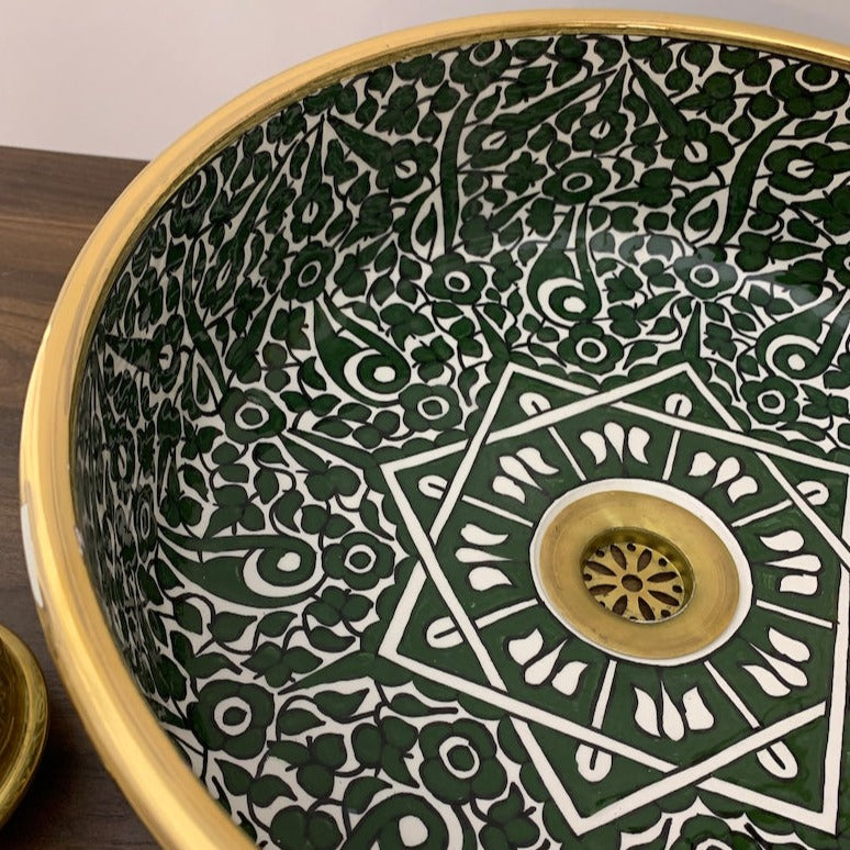 Vasque Marocaine en céramique fait main contour en Or 14K Carats #20H