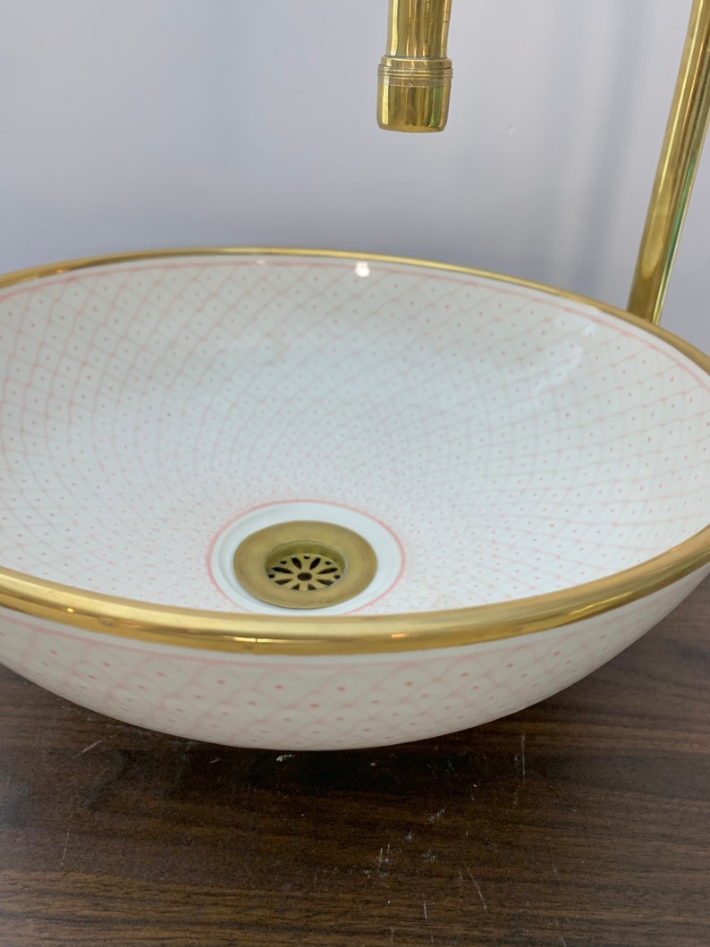 Vasque de salle de bain contour Or 14K Carats | Lavabo en céramique peinte à la main | Bathroom sink #20E