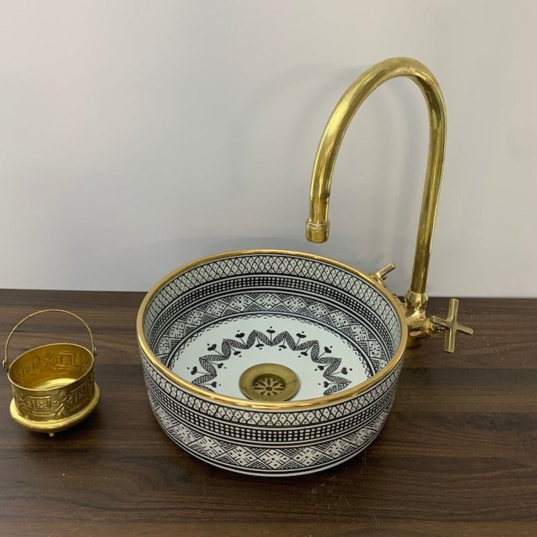 Vasque Marocaine en céramique fait main contour en Or 14K Carats #20F