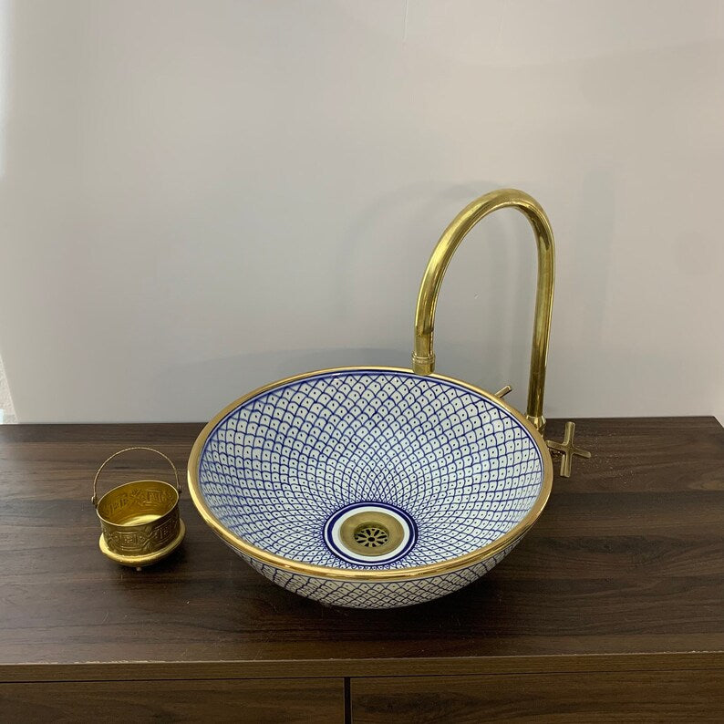 Vasque Marocaine en céramique fait main contour Or 14K #20C