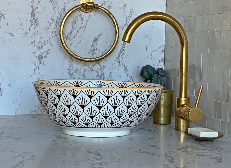 Vasque Marocaine en Céramique pour une Salle de Bain Élégante | yellow sink bowl #47