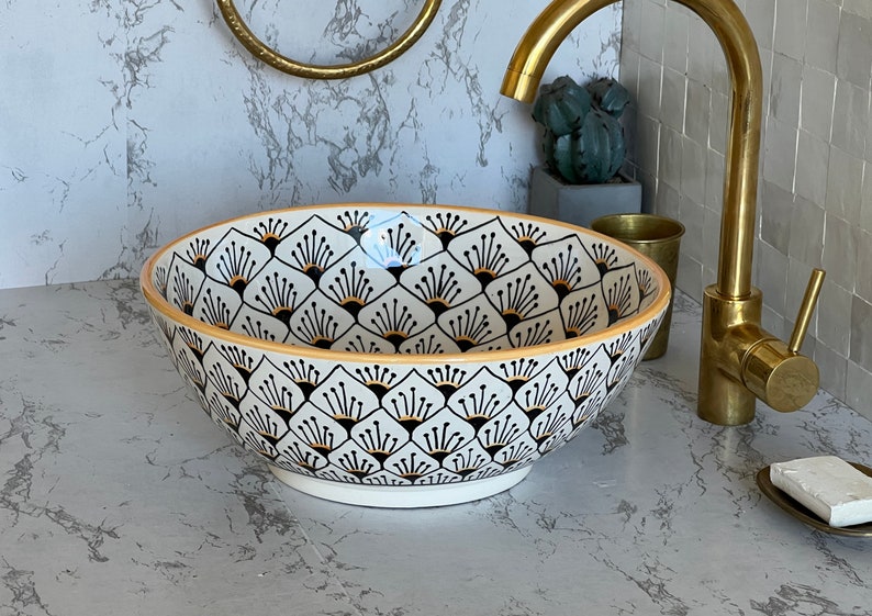 Vasque Marocaine en Céramique pour une Salle de Bain Élégante | yellow sink bowl #47