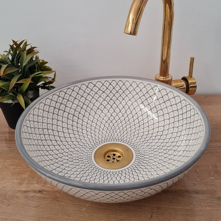 Vasque marocaine salle de bain | Lavabo marocain en céramique style zellige salle de bain | Gray sink bowl #41